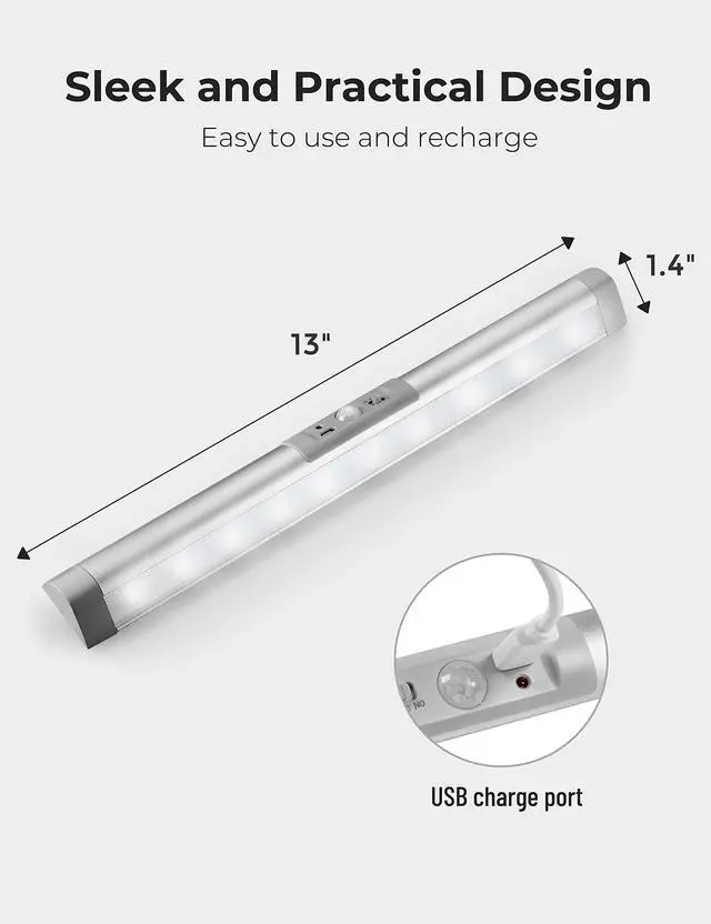 Alt view image 5 of 7 - Automatic Motion Sensor Closet Lights with Eye-Protection Design Closet Lighting, LED Rechargeable Cabinet Light Battery Operated Wardrobe Light for Wireless Pantry Sink (80Lumen, 6000k 80+CRI)