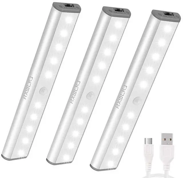 Main image of Stick-on Anywhere Portable Little Light Wireless LED Under Cabinet Lights 10-LED Motion Sensor Activated Night Light Build In Rechargeable Battery Magnetic Tap Lights for Closet, Cabinet (3PACK)