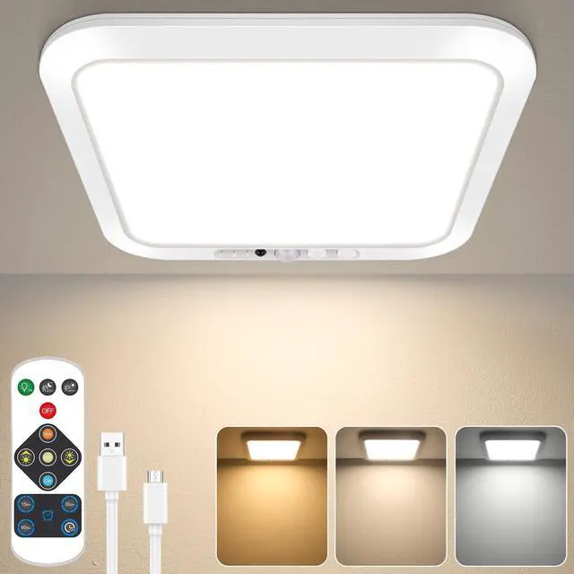 Main image of Rechargeable Motion Sensor Closet Light with Remote, Wireless Battery Operated Ceiling Light Magnetic Mount, Rechargeable LED Shower Light No Wiring for Indoor, Shower, Stairs, Shed, Hallway, Porch