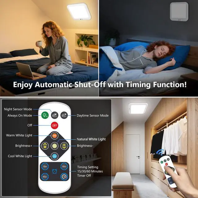 Alt view image 7 of 7 - Rechargeable Motion Sensor Closet Light with Remote, Wireless Battery Operated Ceiling Light Magnetic Mount, Rechargeable LED Shower Light No Wiring for Indoor, Shower, Stairs, Shed, Hallway, Porch