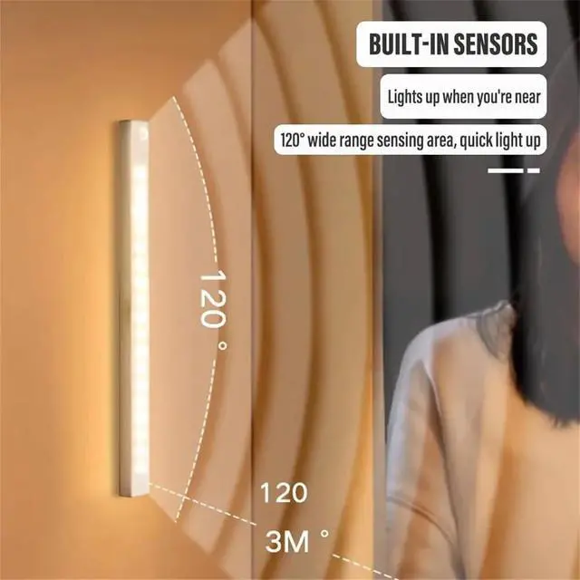 Alt view image 4 of 7 - 4/8Pack Punch-Free Smart Sensor Magnetic Rechargeable Led Lights,Under Cabinet Lights,Home Motion Sensor Light Indoor (4PCS Warm Light,10cm/3.9in)