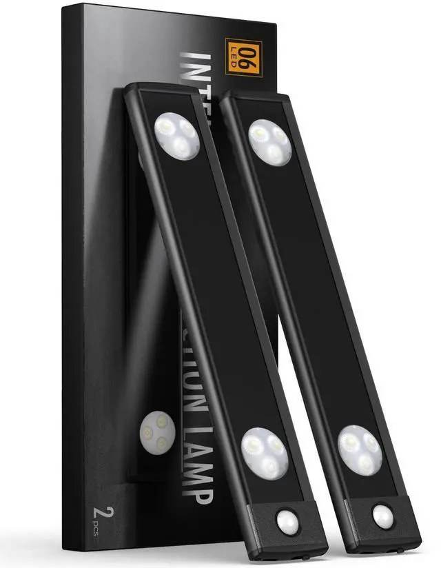 Main image of Under Cabinet Lights, Wireless Motion Sensor Light Indoor, Black 10in LED White Lighting Rechargeable Battery Operated,4 Modes Night Light, Stick-On Magnetic Closet Lights for Kitchen, Hallway(2 Pack)