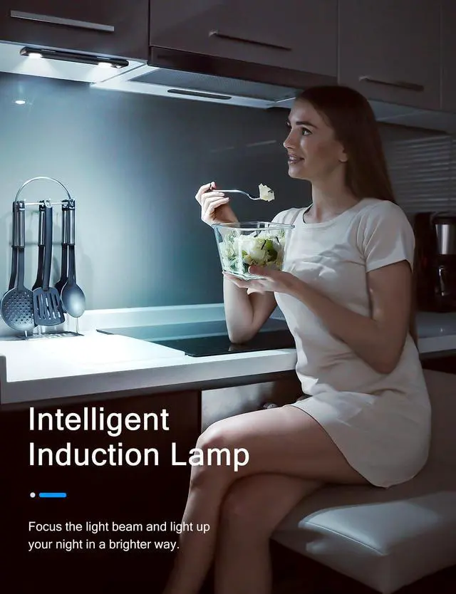 Alt view image 4 of 7 - Under Cabinet Lights, Wireless Motion Sensor Light Indoor, Black 10in LED White Lighting Rechargeable Battery Operated,4 Modes Night Light, Stick-On Magnetic Closet Lights for Kitchen, Hallway(2 Pack)
