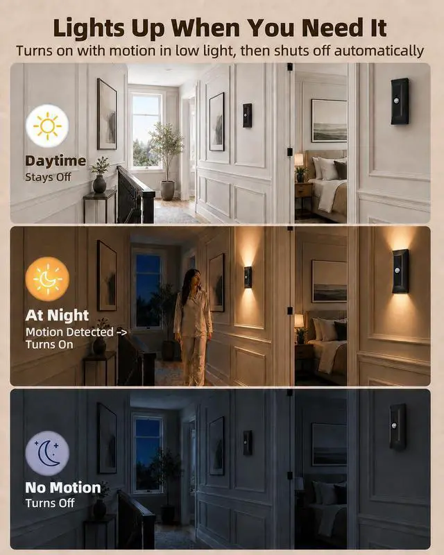 Alt view image 5 of 7 - Motion Sensor Wall Light with Remote Control, Rechargeable Wall Sconce, 3 Color Temps, Dimmable, Magnetic, LED Indoor Wireless Wall Lamp, 4000mAh, for Hallway, Stair, Entryway, Renters