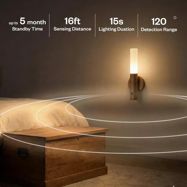 Alt view image 3 of 6 - Motion Sensor Night Lights 4 Pack Rechargeable Magnetic LED Sconces for Bedroom, Hallway & Picture Lighting + 4-in-1 Charging Cable (Oak Yellow)