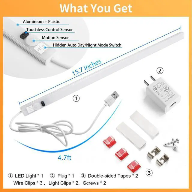 Alt view image 2 of 2 - Touchless LED Motion Sensor Under Cabinet Lighting, USB Plug-in