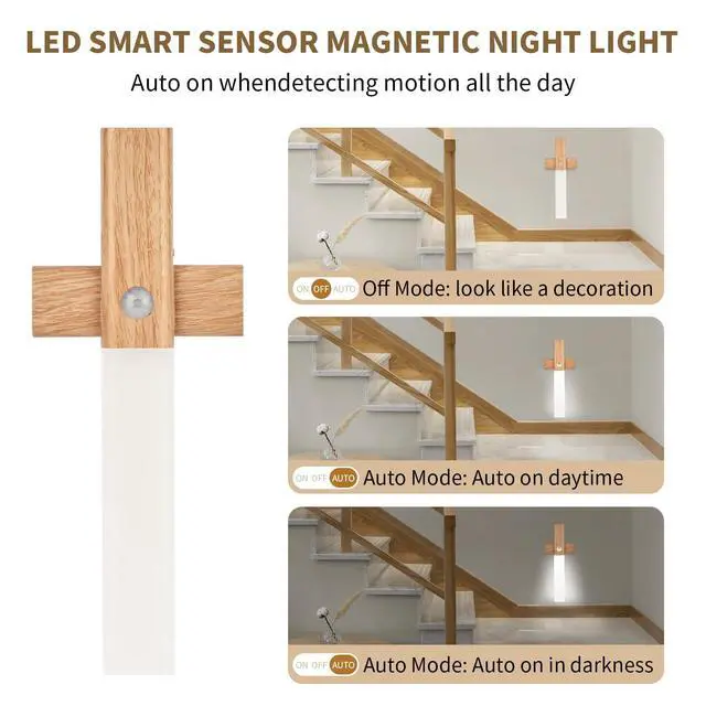 Alt view image 4 of 7 - Motion Sensor Night Lights, Under Cabinet LightingMagnet Body Hallway Lamp, Rechargeable Battery Powered LED Wall Sconces, Portable for Stairway Kitchen Bedroom Restroom Closet2 Pack
