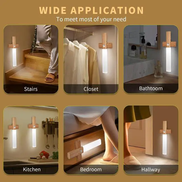 Alt view image 3 of 7 - Motion Sensor Night Lights, Under Cabinet LightingMagnet Body Hallway Lamp, Rechargeable Battery Powered LED Wall Sconces, Portable for Stairway Kitchen Bedroom Restroom Closet2 Pack