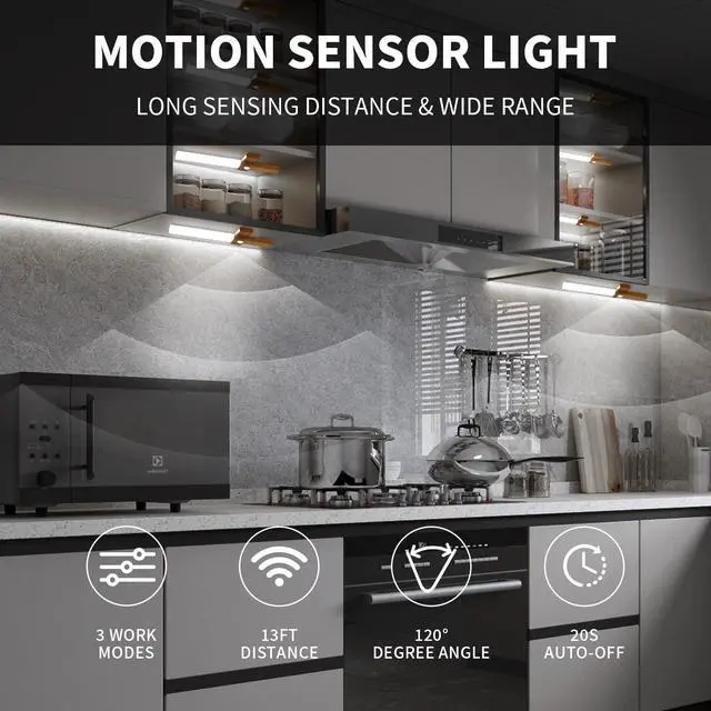 Alt view image 2 of 7 - Motion Sensor Night Lights, Under Cabinet LightingMagnet Body Hallway Lamp, Rechargeable Battery Powered LED Wall Sconces, Portable for Stairway Kitchen Bedroom Restroom Closet2 Pack