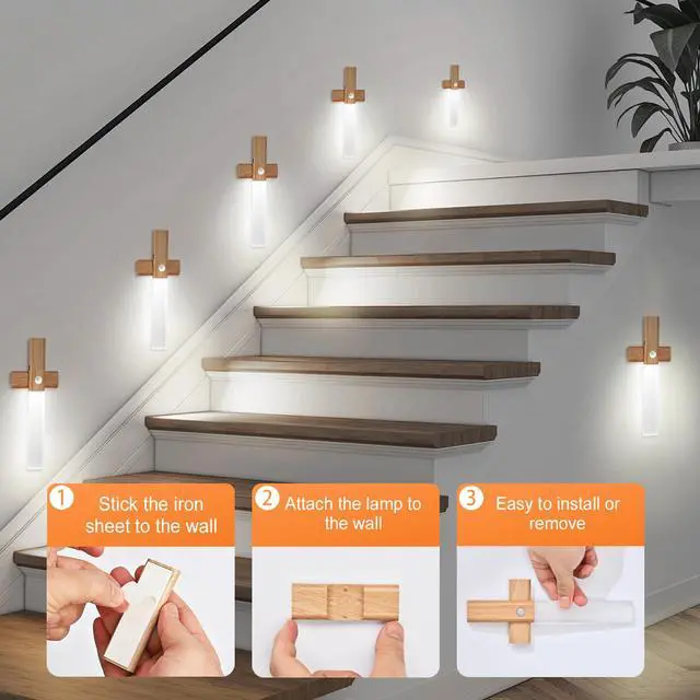Alt view image 6 of 7 - Motion Sensor Night Lights, Under Cabinet LightingMagnet Body Hallway Lamp, Rechargeable Battery Powered LED Wall Sconces, Portable for Stairway Kitchen Bedroom Restroom Closet2 Pack