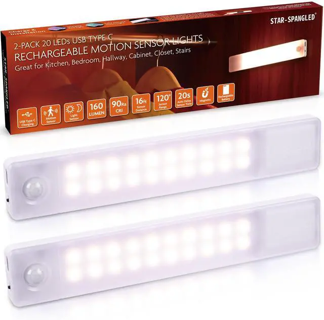 Main image of Under Cabinet Lighting Rechargeable, 8 inch Motion Sensor Lights Indoor Battery Operated, USB Stick on LED Magnetic Closet Light for Counter, Stairs, Kitchen, Warm White, 2 Pack