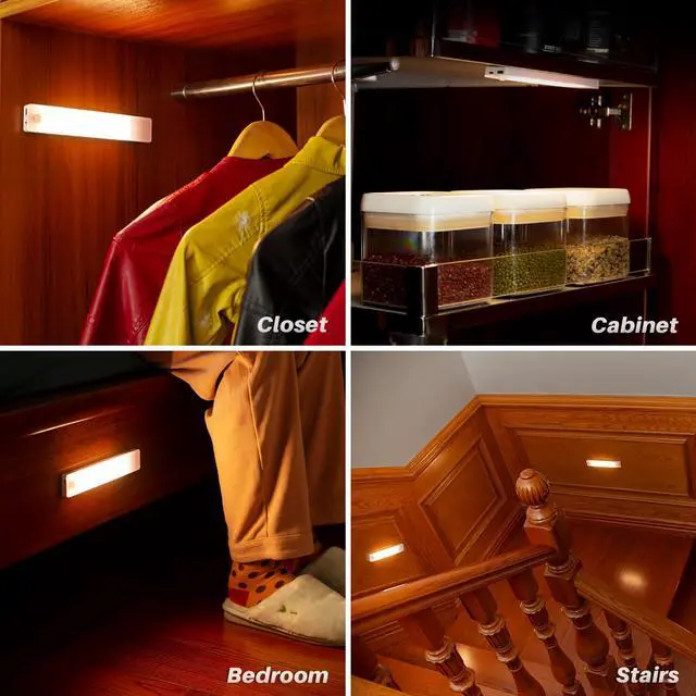 Alt view image 7 of 7 - Under Cabinet Lighting Rechargeable, 8 inch Motion Sensor Lights Indoor Battery Operated, USB Stick on LED Magnetic Closet Light for Counter, Stairs, Kitchen, Warm White, 2 Pack