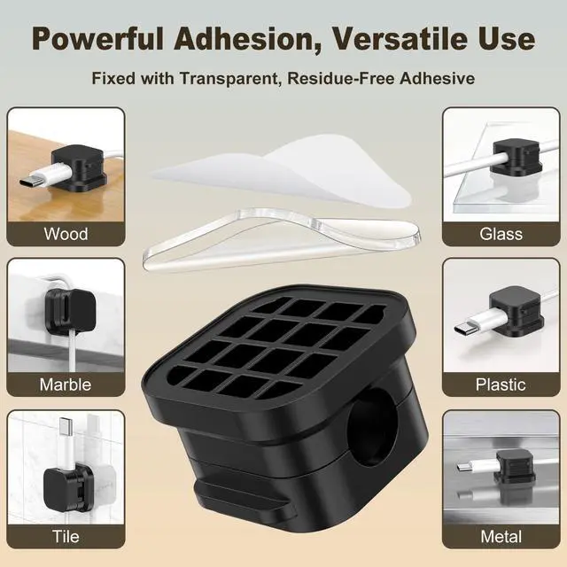 Alt view image 2 of 7 - 6 Pack Magnetic Cable Clips, Cord Organizer Holder with Strong Adhesive, Desk Cable Management for Home Office Car Desktop Nightstand, Adjustable Wire Keeper, Black