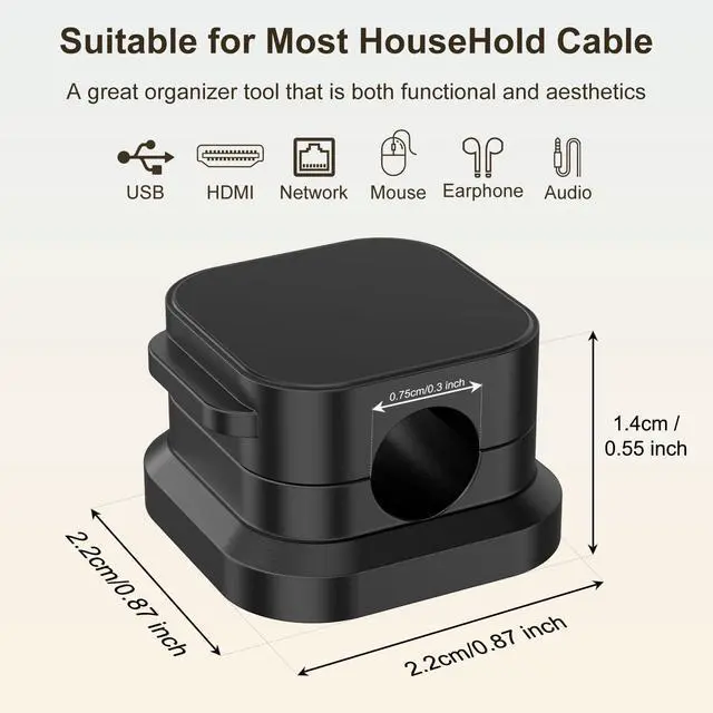 Alt view image 4 of 7 - 6 Pack Magnetic Cable Clips, Cord Organizer Holder with Strong Adhesive, Desk Cable Management for Home Office Car Desktop Nightstand, Adjustable Wire Keeper, Black