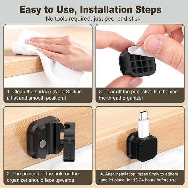 Alt view image 5 of 7 - 6 Pack Magnetic Cable Clips, Cord Organizer Holder with Strong Adhesive, Desk Cable Management for Home Office Car Desktop Nightstand, Adjustable Wire Keeper, Black