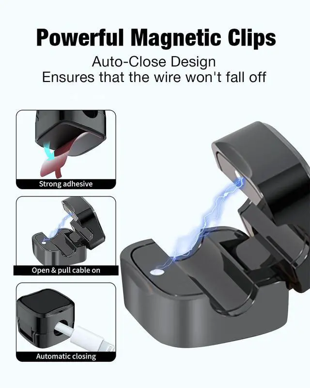 Alt view image 3 of 7 - 8 Pack Magnetic Cable Clips, Adjustable Magnetic Cord Organizer, Adhesive Magnetic Cord Holder for Desk, Home, Office, Car, Nightstand