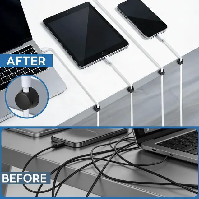 Alt view image 3 of 7 - 12 Pack Mini Magnetic Cable Organizer Clips, Cord Holder Self Adhesive Cable Management for Desk, Nightstand, Home Office Accessories Black