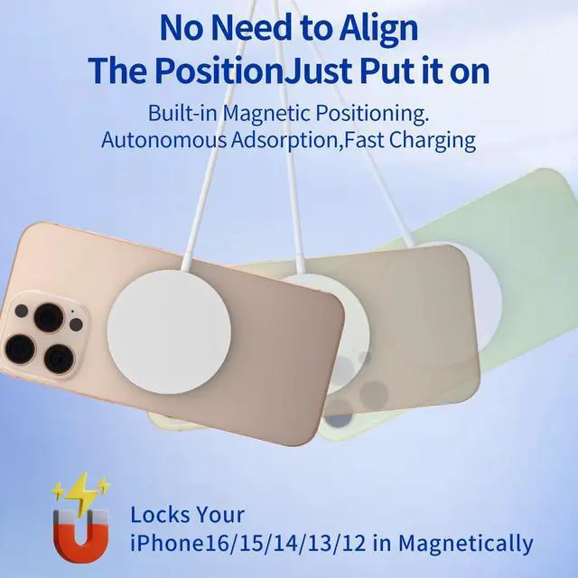 Alt view image 4 of 7 - 15W Magnetic Wireless Charger Pad, Mag-Safe Fast Wireless Charging Station with Soft LED Night Light, Portable Magnetic Charger Compatible with iPhone 16 15 14 13 12 Series, AirPods 4 3 2 Pro Pro 2