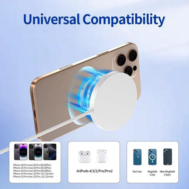 Alt view image 5 of 7 - 15W Magnetic Wireless Charger Pad, Mag-Safe Fast Wireless Charging Station with Soft LED Night Light, Portable Magnetic Charger Compatible with iPhone 16 15 14 13 12 Series, AirPods 4 3 2 Pro Pro 2