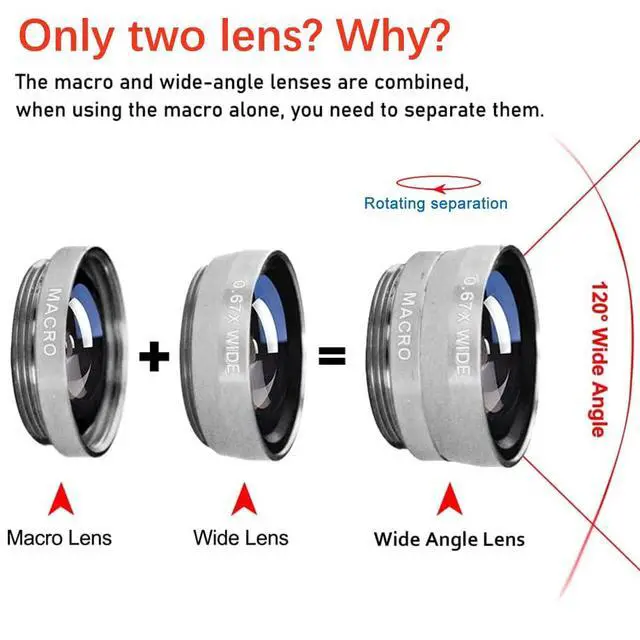 Alt view image 2 of 7 - Silver 3 in 1 Cell Phone Camera Lens Kit Wide Angle Macro Fisheye Lens Universal for Smart Phones iPhone Samsung Android(Silver)