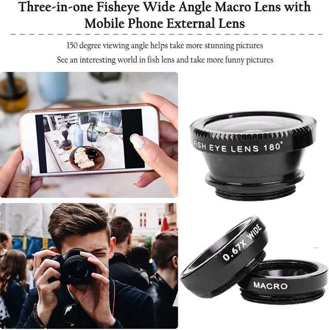 Alt view image 7 of 7 - Silver 3 in 1 Cell Phone Camera Lens Kit Wide Angle Macro Fisheye Lens Universal for Smart Phones iPhone Samsung Android(Silver)
