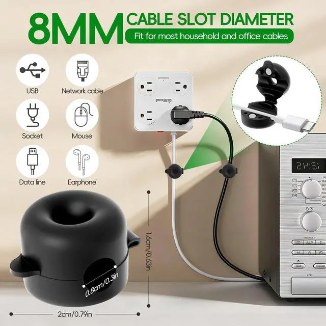Alt view image 5 of 7 - 8-Pack Magnetic Cable Management Clips for Home Office Desk, Cord Organizer