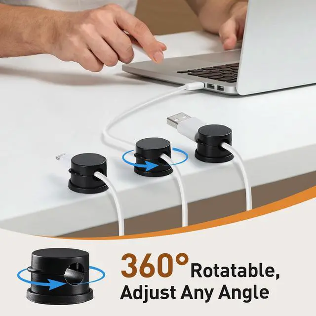 Alt view image 2 of 7 - 8 Pack Magnetic Cable Clips, Upgraded 360° Rotatable Cord Holder Clips for Nightstand, Desk Cord Organizer Adhesive Wire Management Home Office Phone Charging Cords USB Cable Keeper (Black)