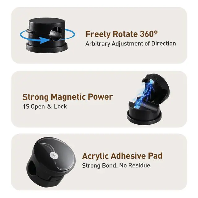 Alt view image 3 of 7 - 8 Pack Magnetic Cable Clips, Upgraded 360° Rotatable Cord Holder Clips for Nightstand, Desk Cord Organizer Adhesive Wire Management Home Office Phone Charging Cords USB Cable Keeper (Black)