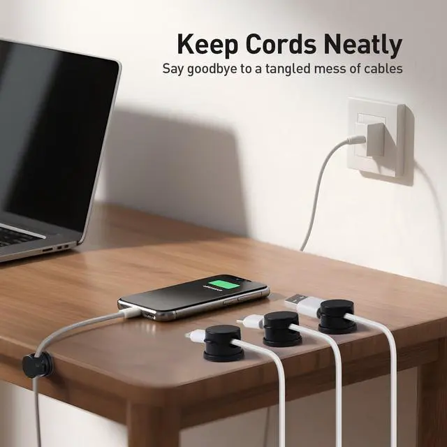 Alt view image 6 of 7 - 8 Pack Magnetic Cable Clips, Upgraded 360° Rotatable Cord Holder Clips for Nightstand, Desk Cord Organizer Adhesive Wire Management Home Office Phone Charging Cords USB Cable Keeper (Black)