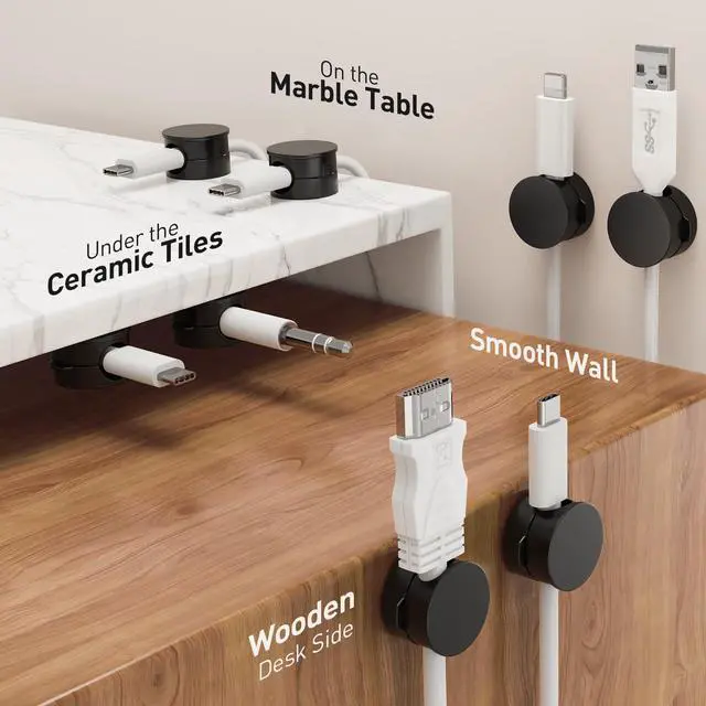 Alt view image 5 of 7 - 8 Pack Magnetic Cable Clips, Upgraded 360° Rotatable Cord Holder Clips for Nightstand, Desk Cord Organizer Adhesive Wire Management Home Office Phone Charging Cords USB Cable Keeper (Black)