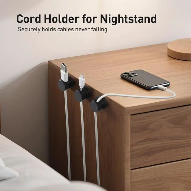 Alt view image 7 of 7 - 8 Pack Magnetic Cable Clips, Upgraded 360° Rotatable Cord Holder Clips for Nightstand, Desk Cord Organizer Adhesive Wire Management Home Office Phone Charging Cords USB Cable Keeper (Black)