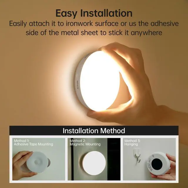 Alt view image 5 of 7 - Rechargeable Puck Light with Remote, Motion Sensor Night Light, LED Closet Light 3 Color Temps for Stairs, Kitchen, Cabinet (3 Packs)