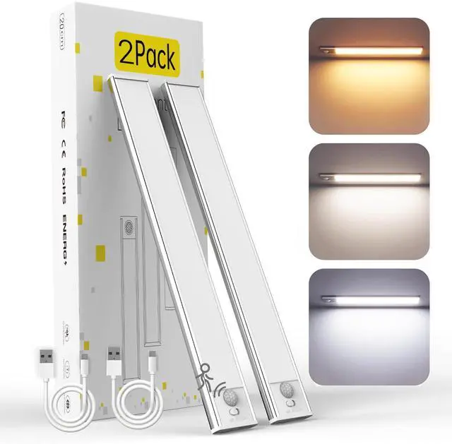 Main image of 8inch Under Cabinet Lighting, 2 Pack Rechargeable Motion Sensor Light Indoor, 3 Color Temps, 5 Levels Dimmable Magnetic Closet Lights, Wireless Under Counter Lights for Kitchen, Stairs