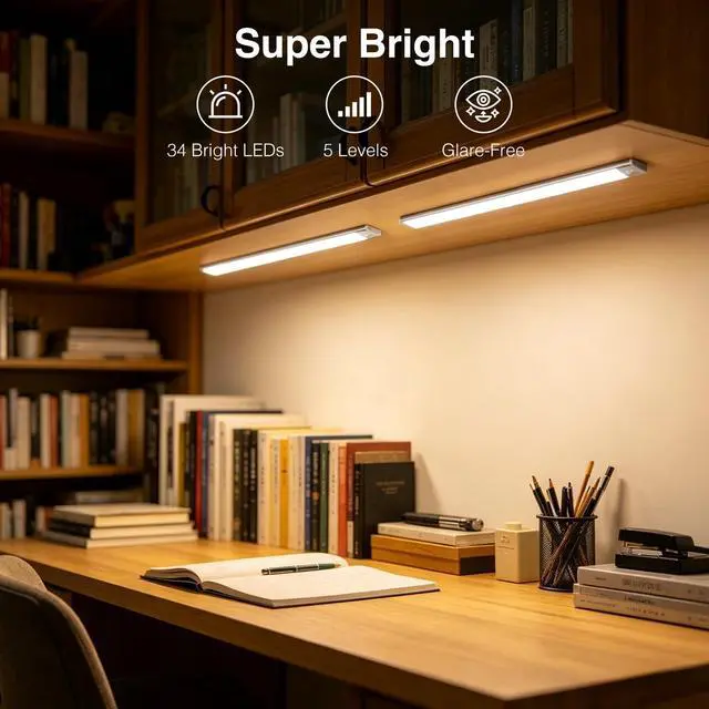 Alt view image 6 of 7 - 8inch Under Cabinet Lighting, 2 Pack Rechargeable Motion Sensor Light Indoor, 3 Color Temps, 5 Levels Dimmable Magnetic Closet Lights, Wireless Under Counter Lights for Kitchen, Stairs