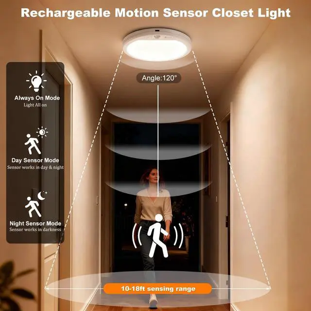 Alt view image 2 of 7 - Rechargeable Ceiling Light Wireless Motion Sensor Closet Light Indoor