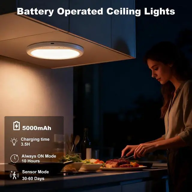 Alt view image 6 of 7 - Rechargeable Ceiling Light Wireless Motion Sensor Closet Light Indoor