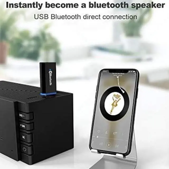 Alt view image 4 of 6 - USB Bluetooth Adapter, Bluetooth USB Audio Receiver Wireless Adapter for Home/Car Stereo System, Portable Speakers with AUX in & 3.5mm Cable (White)