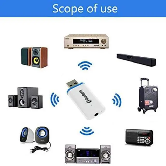 Alt view image 5 of 6 - USB Bluetooth Adapter, Bluetooth USB Audio Receiver Wireless Adapter for Home/Car Stereo System, Portable Speakers with AUX in & 3.5mm Cable (White)