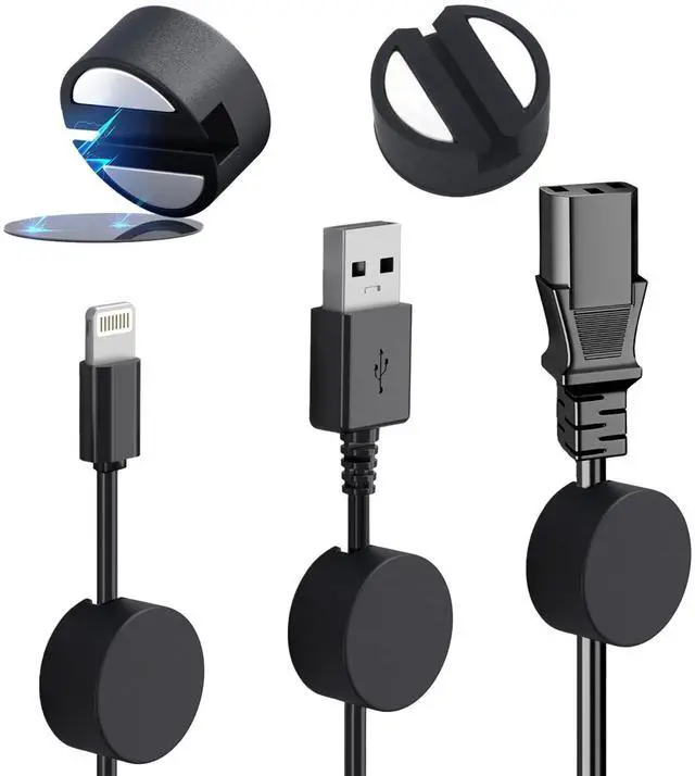 Main image of Pro Magnetic Cable Organizer, 5-Pack Magnet Cable Holders Silicone Cord Clips for Wire Management, Suitable for Steel, Iron, Metal Table, with Extra Adhesive Pad for Ordinary Desktop (Black)