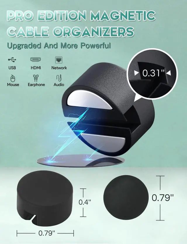 Alt view image 3 of 6 - Pro Magnetic Cable Organizer, 5-Pack Magnet Cable Holders Silicone Cord Clips for Wire Management, Suitable for Steel, Iron, Metal Table, with Extra Adhesive Pad for Ordinary Desktop (Black)