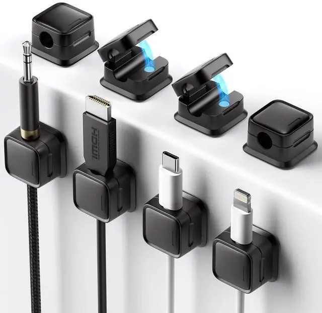 Main image of 8 Pack Magnetic Cable Clips, Strong Adhesive Cord Organizer for Desk, Easy Open Cable Holder for Phone Chargers, USB, HDMI Wires, Cable Management for Home, Office, Car, Nightstand