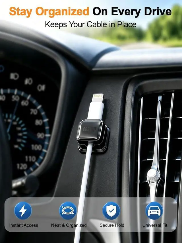 Alt view image 6 of 7 - 8 Pack Magnetic Cable Clips, Strong Adhesive Cord Organizer for Desk, Easy Open Cable Holder for Phone Chargers, USB, HDMI Wires, Cable Management for Home, Office, Car, Nightstand