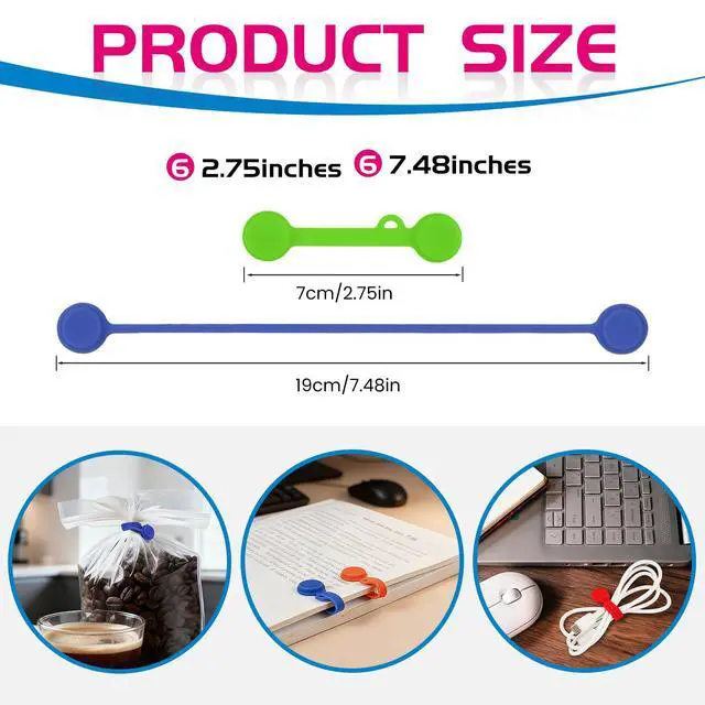Alt view image 2 of 5 - 12pcs Silicone Magnetic Cord Organizer Cable Ties Reusable Clips, Cable Straps Phone Cord Holder for Bundling and Organizing, Book Marks, Fridge Magnets Colorful