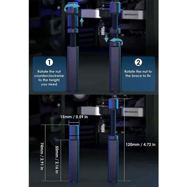 Alt view image 4 of 7 - Graphics Card GPU Brace Support, Height Adjustment Video Card Sag Holder Bracket, GPU Stand, Universal VGA Graphics Card Holder