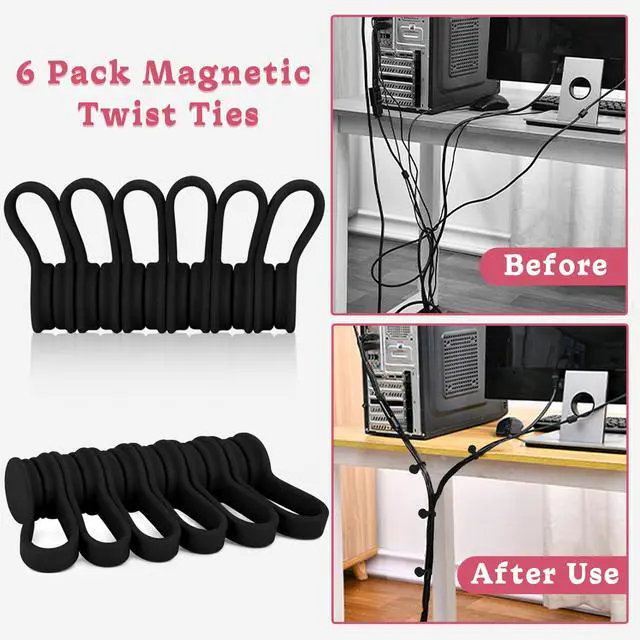 Alt view image 3 of 7 - Magnetic Cable Ties 6-Pack,Silicone Cord Ties Cable Clips,Black