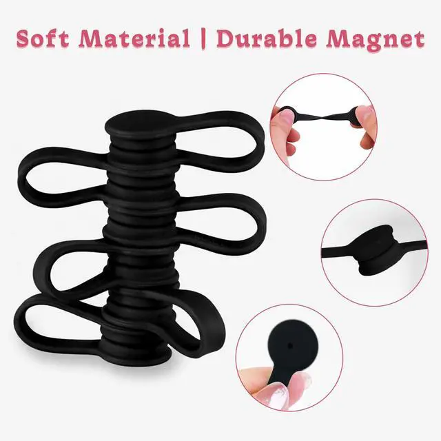 Alt view image 4 of 7 - Magnetic Cable Ties 6-Pack,Silicone Cord Ties Cable Clips,Black