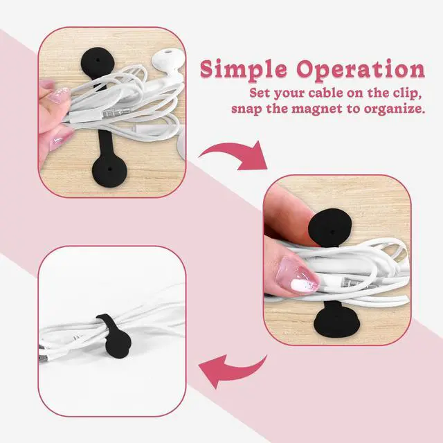 Alt view image 5 of 7 - Magnetic Cable Ties 6-Pack,Silicone Cord Ties Cable Clips,Black