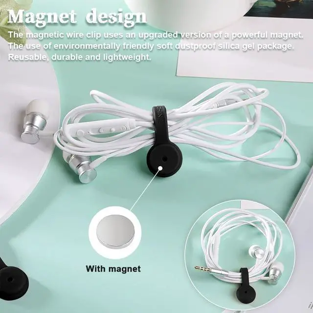 Alt view image 6 of 7 - Magnetic Cable Ties 6-Pack,Silicone Cord Ties Cable Clips,Black