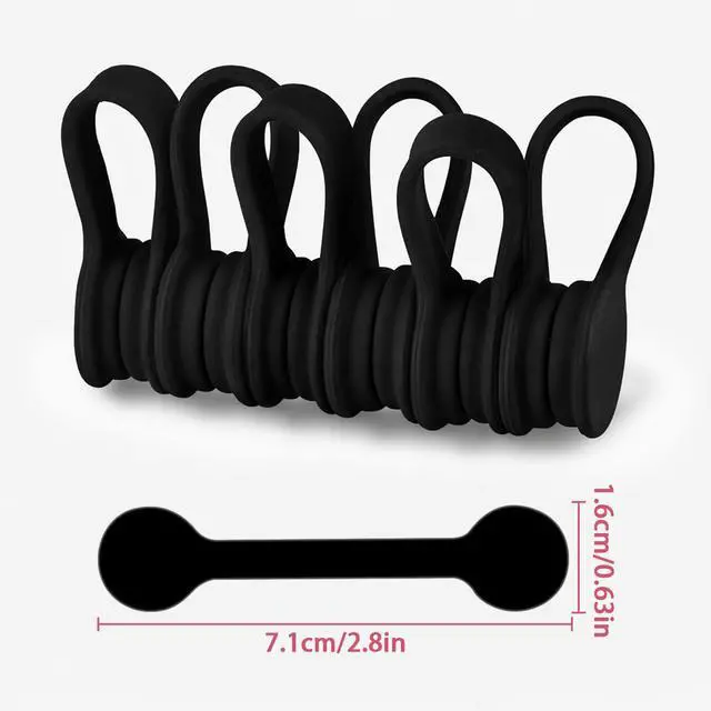 Alt view image 2 of 7 - Magnetic Cable Ties 6-Pack,Silicone Cord Ties Cable Clips,Black