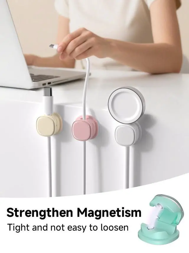 Alt view image 2 of 7 - Magnetic Cable Clips, Adjustable Cord Holder Management, Adhesive Wire Keeper Organizer for Home Office Desk Phone PC Car Wall Desktop Nightstand Appliance (9-PCS White_Purple_Cyan_Apricot)